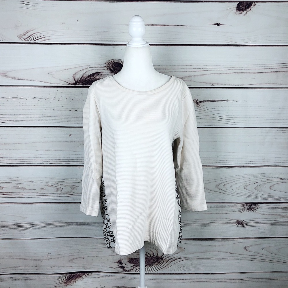 LOFT White Ribbed Flowy Pattern Back Pullover - Picture 4 of 9
